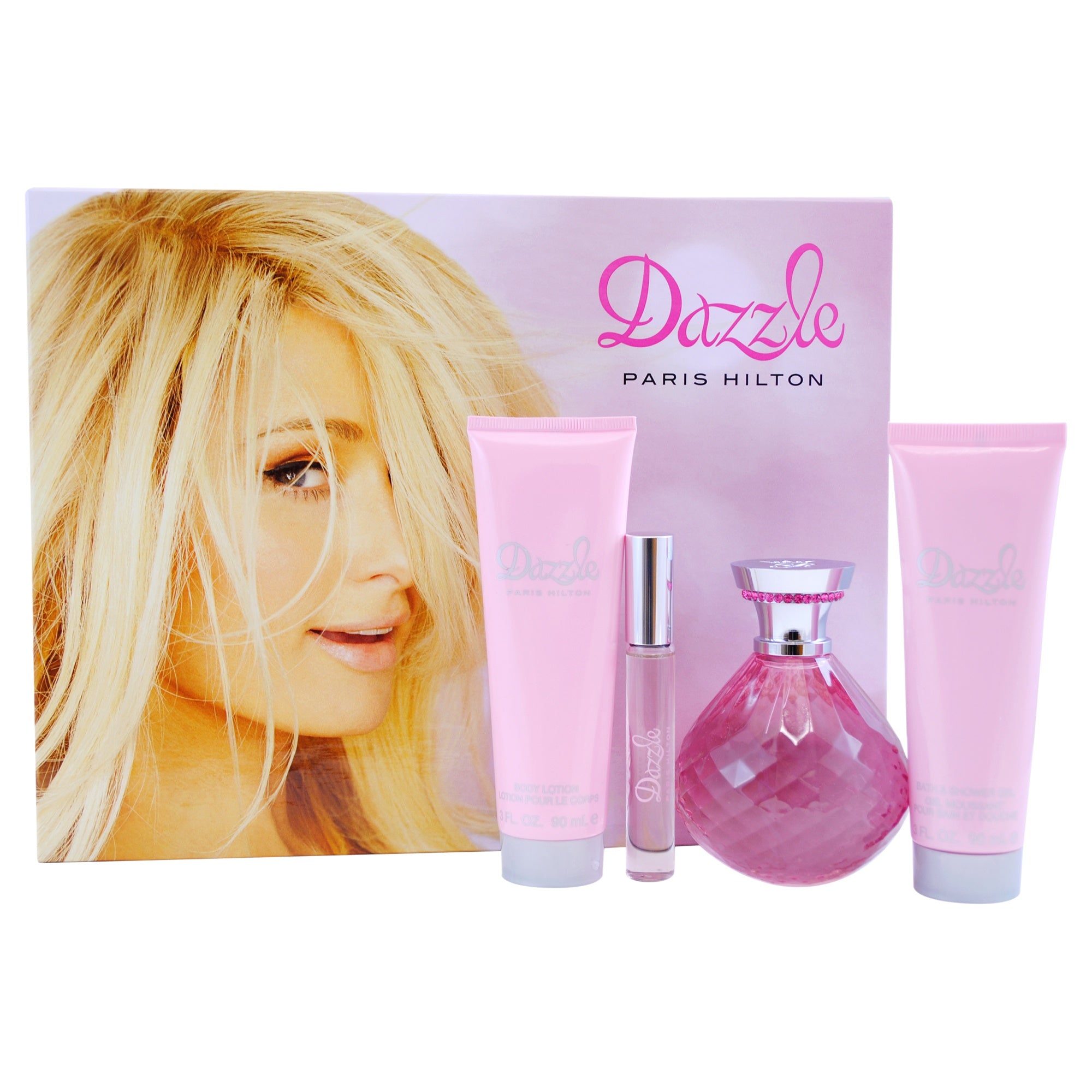 Dazzle by Paris Hilton for Women - 4 Pc Gift Set 4.2oz EDP Spray, 0.34oz EDP Rollerball, 3oz Body Lotion, 3oz Bath & Shower Gel