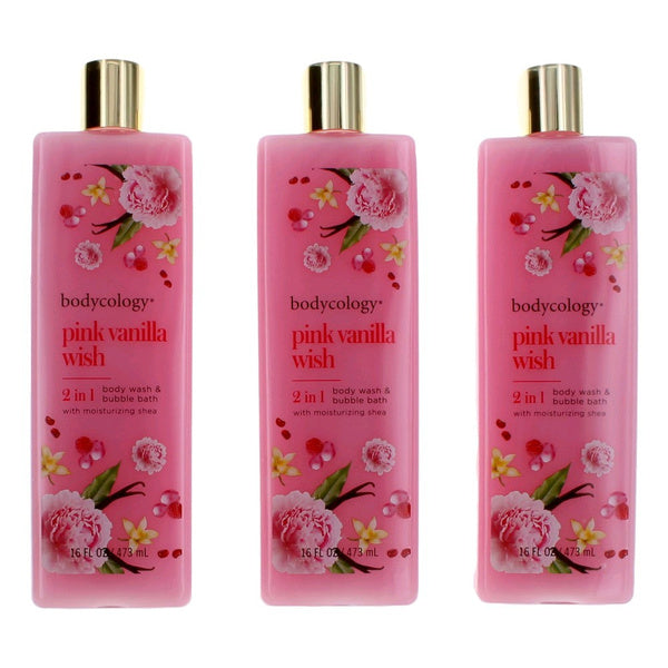 Pink Vanilla Wish by Bodycology 3 Pack 16oz 2 in 1 Body Wash & Bubble Bath women