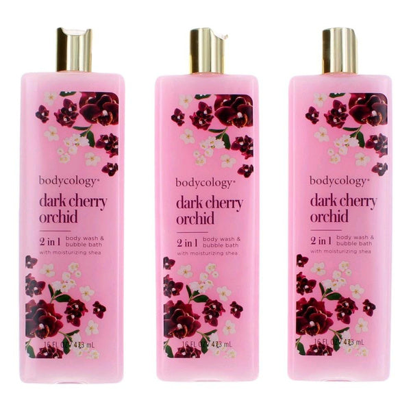 Dark Cherry Orchid by Bodycology, 3 Pack 16 oz Body Wash & Bubble Bath for Women