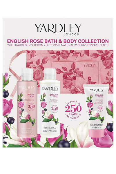 English Rose by Yardley Body Wash 100ml, Body Lotion 100ml Hand Cream 50ml and Gardener Ap