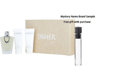 USHER by Usher EAU DE PARFUM SPRAY 3.4 OZ & BODY LOTION 3.4 OZ & BODY WASH 3.4 OZ for WOMEN And a Mystery Name brand sample vile