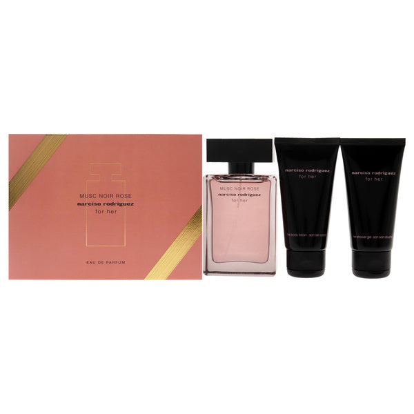 Musc Noir Rose by Narciso Rodriguez for Women - 3 Pc Gift Set 1.6oz EDP Spray, 1.6oz Body Lotion, 1.6oz Shower Gel
