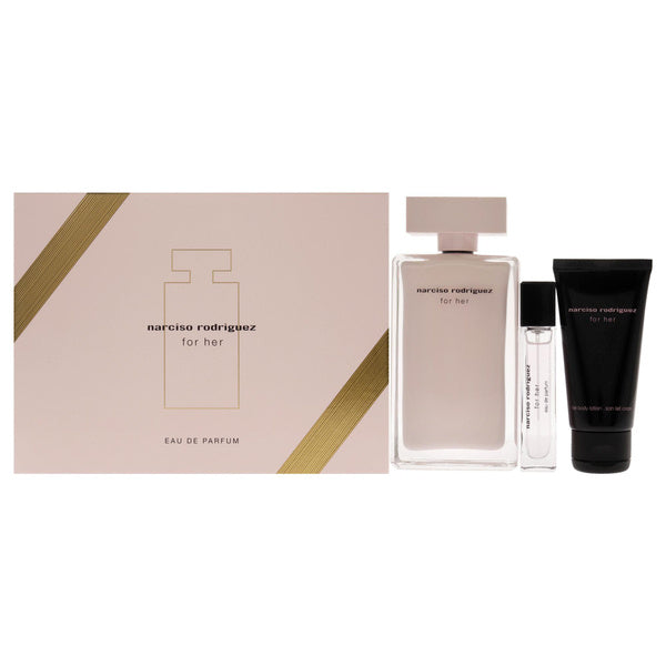 Narciso Rodriguez by Narciso Rodriguez for Women - 3 Pc Gift Set 3.3oz EDP Spray, 10ml EDP Spray, 1.6oz Body Lotion